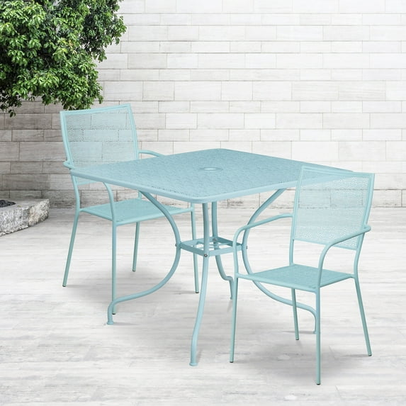 Lancaster Home 35.5" Square Black Indoor-Outdoor Steel Patio Table Set w/ 2 Square Back Chairs