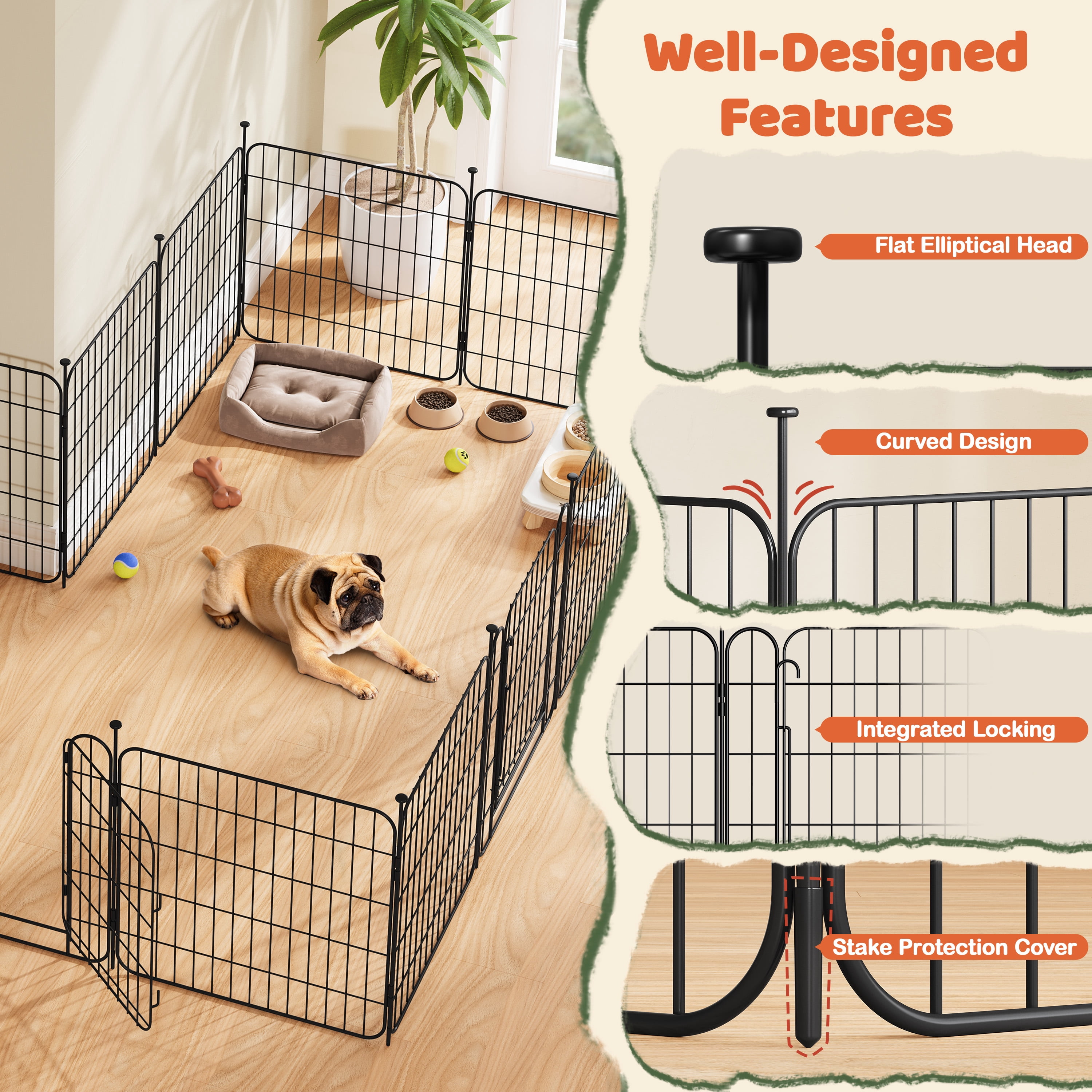 Renwick 8 Panels 24" Tall Foldable Dog Playpen Panels, Black