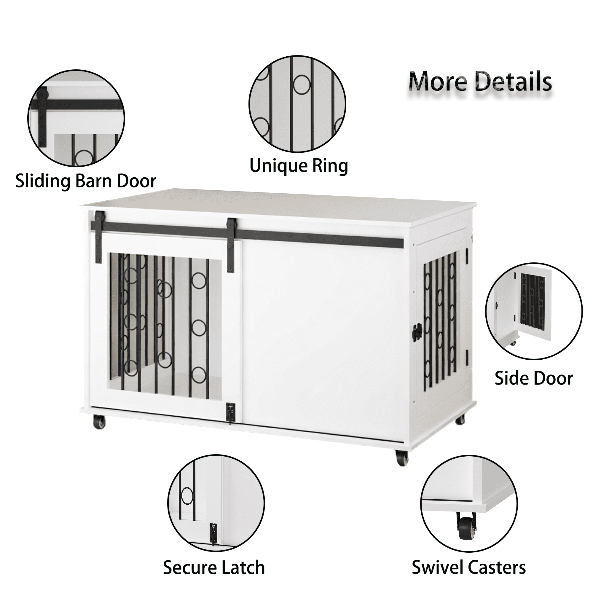 UPLLX Wooden Dog Crate Furniture with Sliding Door, Indoor Kennel End Table, White