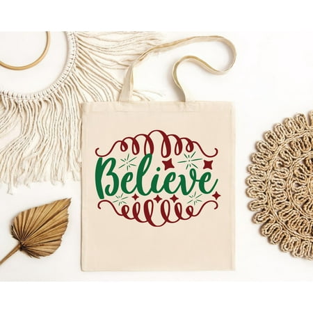 vintage Believe Christmas Tote Bag in Various Colors-TH21664