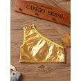 thumbnail image 3 of Sinleey Kids Girls Metallic Single Shoulder Crop Top Athletic Dance Sports Training Bra Tanks Gold 130-140, 3 of 6