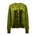 thumbnail image 7 of Lenpel Velvet Tops for Women Loose Vintage Long Sleeve V Neck Pleated Button down Shirts Dressy Casual Velour Blouses(Green,Small), 7 of 7