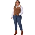thumbnail image 3 of DARING DIVA Women's Plus Corduroy Lined V Neck Sleeveless Jacket 1X Brown, 3 of 6