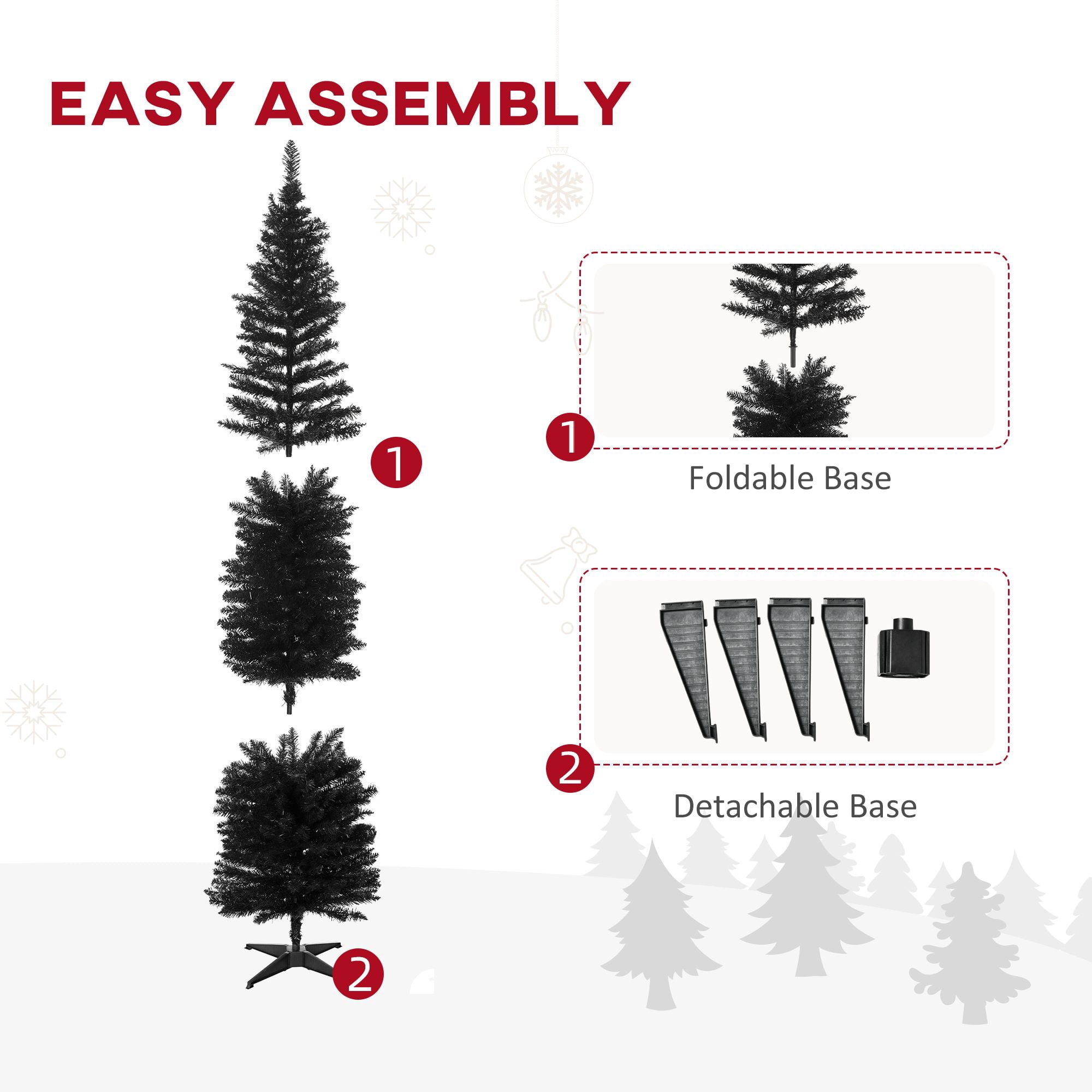 7 ft Artificial Pencil Christmas Tree, Slim Unlit Xmas Tree with 499 Branch Tips and Plastic Stand for Small Rooms and Apartments
