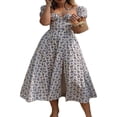 thumbnail image 1 of AMERTEER Femmes Élégante Longue Robe Puff Manches Floral Plage Split Robe d'Été Col Carré Cottagecore Robes de Soirée, 1 of 6