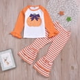 thumbnail image 2 of Inevnen Toddler Girl Halloween Clothes Set Plaid Pumpkin T-Shirts Tees Pullover Shirts Tops+Flare Pants Outfit Set, 2 of 8