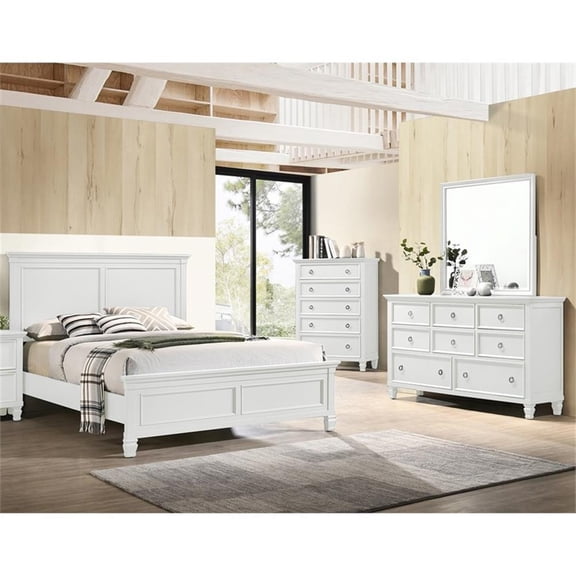 New Classic Tamarack 4-Piece Wood Cal King Bedroom Set with Nightstand in White