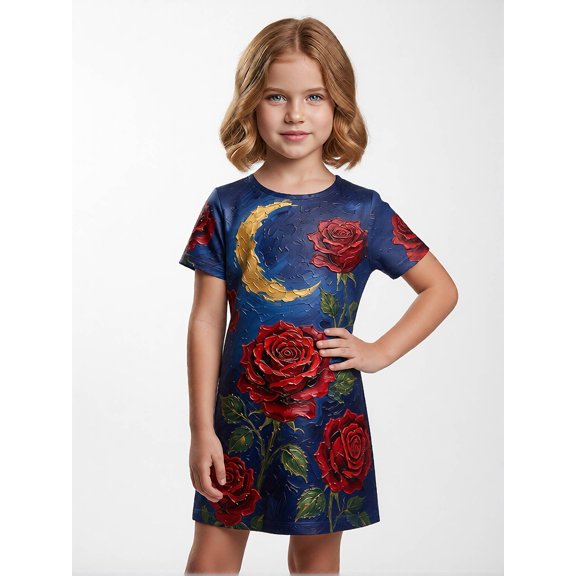 Comfortable Fashion Short Sleeve Summer Dress for Girls Slim-Fit Casual Dress Crewneck Tween Girls Age 8-13