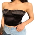thumbnail image 3 of Womens Sexy Tube Top Solid Color Off-the-shoulder Lace V-neck Top, 3 of 7