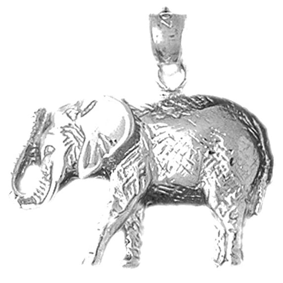 18K White Gold Elephant Pendant - 23 mm