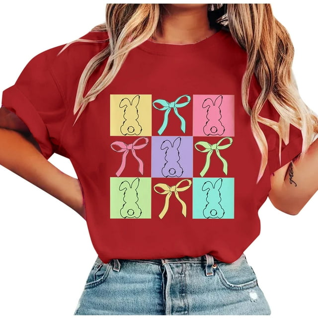 Tops de Manga Corta de Verano para las Mujeres Imprimir Blusa de Cuello Redondo, Moda Ligera de Poliéster Spandex