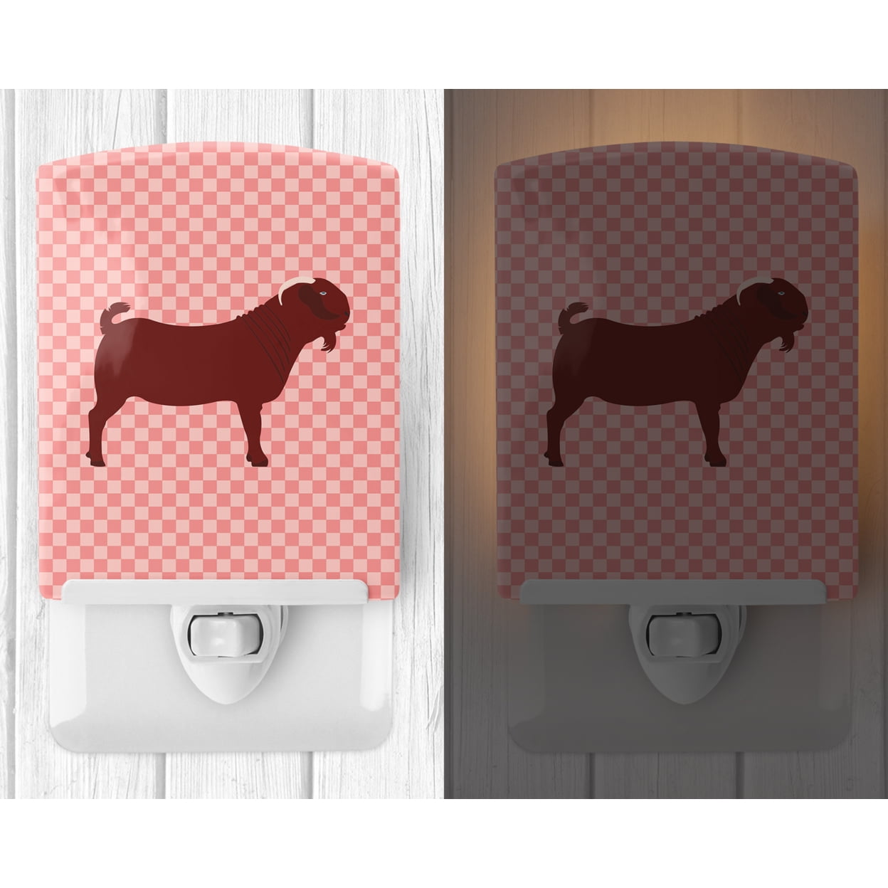 Kalahari Red Goat Pink Check Ceramic Night Light
