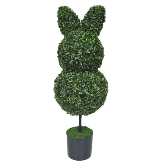 LEWEEN 35” Topiary Easter Bunny Shrub Tree 2026, Imitation Evergreen Shrub for Garden and Outdoor Easter Decorations,Bunny Shaped Topiar for Home Front Porch Decor