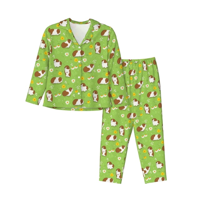 Fotbe Guinea Pigs Conjunto de Pijama de Manga Larga para Mujer con Estampado, Ropa de Dormir de 2 Piezas, Conjunto de Casa Suave y Cómodo con Bolsillos-Large