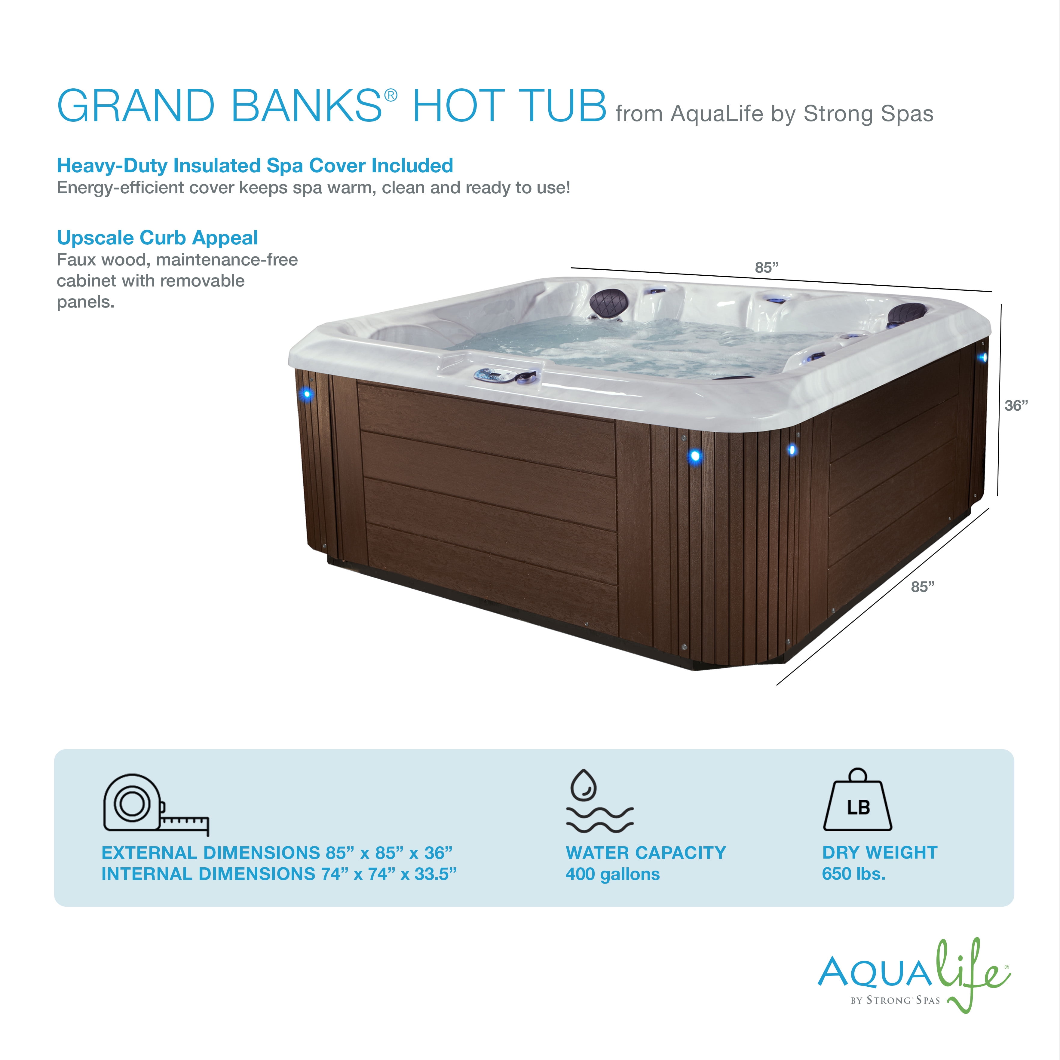 Aqualife by Strong Spas Grand Banks 6 Person Acrylic Lounger Spa, 81 Jets, Lounger, Espresso