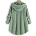 thumbnail image 5 of Coerni Girls Fuzzy Fleece Hooded Jacket Long Button Down Sherpa Overcoat Faux Winter Warm Coat Oversized Hoodies Outerwear, 5 of 5