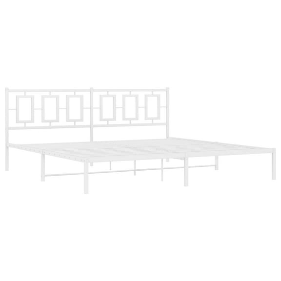 vidaXL Metal Bed Frame without Mattress with Headboard White 76"x79.9"