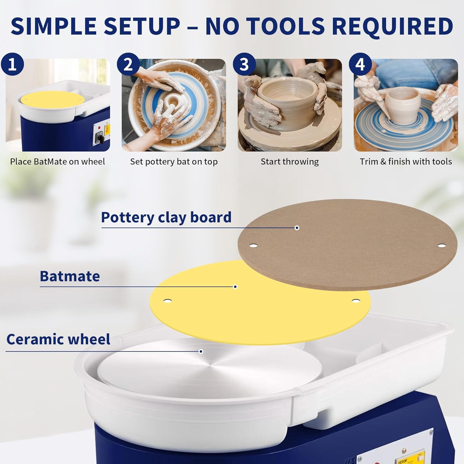Pottery Tools Kit with BatMate, 27PCS Clay Sculpting Tools Set, 12" Anti-Slip Pottery Wheel Bat Mat for Ceramics, Polymer Clay, Shaping, Trimming & Carving