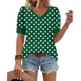 thumbnail image 5 of MaFYtyTPR Women's Short Sleeve Tops Fashion Spring Summer Clothing Polka Dots Base T-shirt Button Short Sleeve V-Neck Shirts A-Green M, 5 of 5