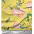 thumbnail image 1 of Soimoi Yellow Silk Fabric Leaves & Peach Floral Watercolor Printed Craft Fabric by The Yard 42 Inch Wide, 1 of 3
