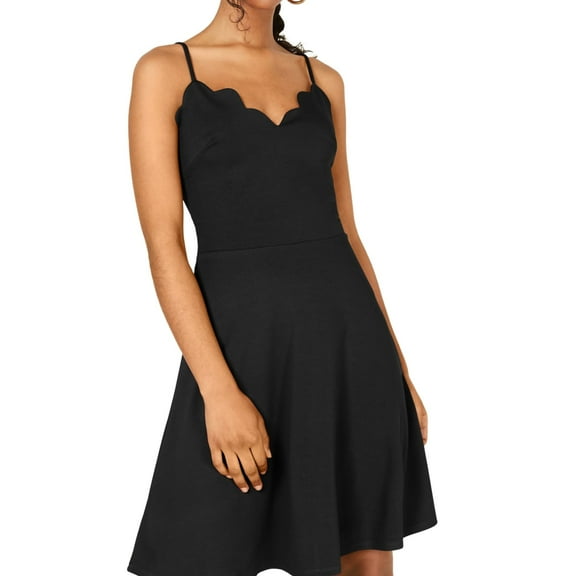 Rosie Harlow Womens Scalloped Trim Fit & Flare Dress, Black, X-Small