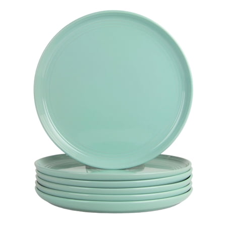10 Strawberry Street Double Line 10.5  Round Stoneware Dinner Plate  Set of 6  Seafoam