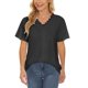 thumbnail image 2 of Tops de manga corta para mujer, cuello en V, encaje, patchwork, color puro, blusa, tops para casual, casa, compras, fecha, trabajo, fiesta, negro, XL, 2 of 5
