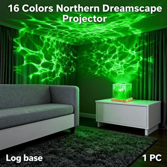Aurora Borealis Night Light Projector, Aurora Dreamscape Projector, Magical Northern Lights for Your Room, 16 Colors Ambient Dynamic Wave Cube Lamp with Remote (16 Colors Plug-in,Log base)