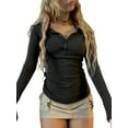 thumbnail image 1 of SUNSIOM Women Spring Autumn Long Sleeve Button Down Ribbed Knit Fitted Casual Tops Tee Slim Basic Shirts, 1 of 6