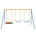 thumbnail image 4 of KFFKFF Outdoor Swing Set for Children, Capable of Supporting 600lbs, Includes 1 Round Swing Chair, 2 Strap Swing Seats, Robust A-Shape Metal Swing Frame and Modifiable Rope, Kids' Backyard Swingset, 4 of 9