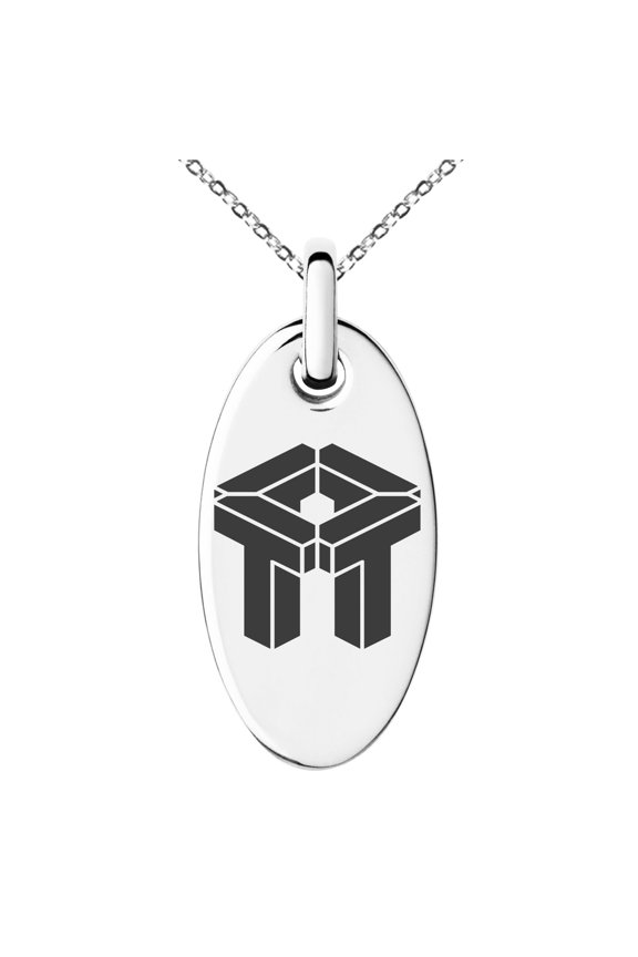 Stainless Steel Letter T Initial 3D Cube Box Monogram Engraved Small Oval Charm Pendant Necklace