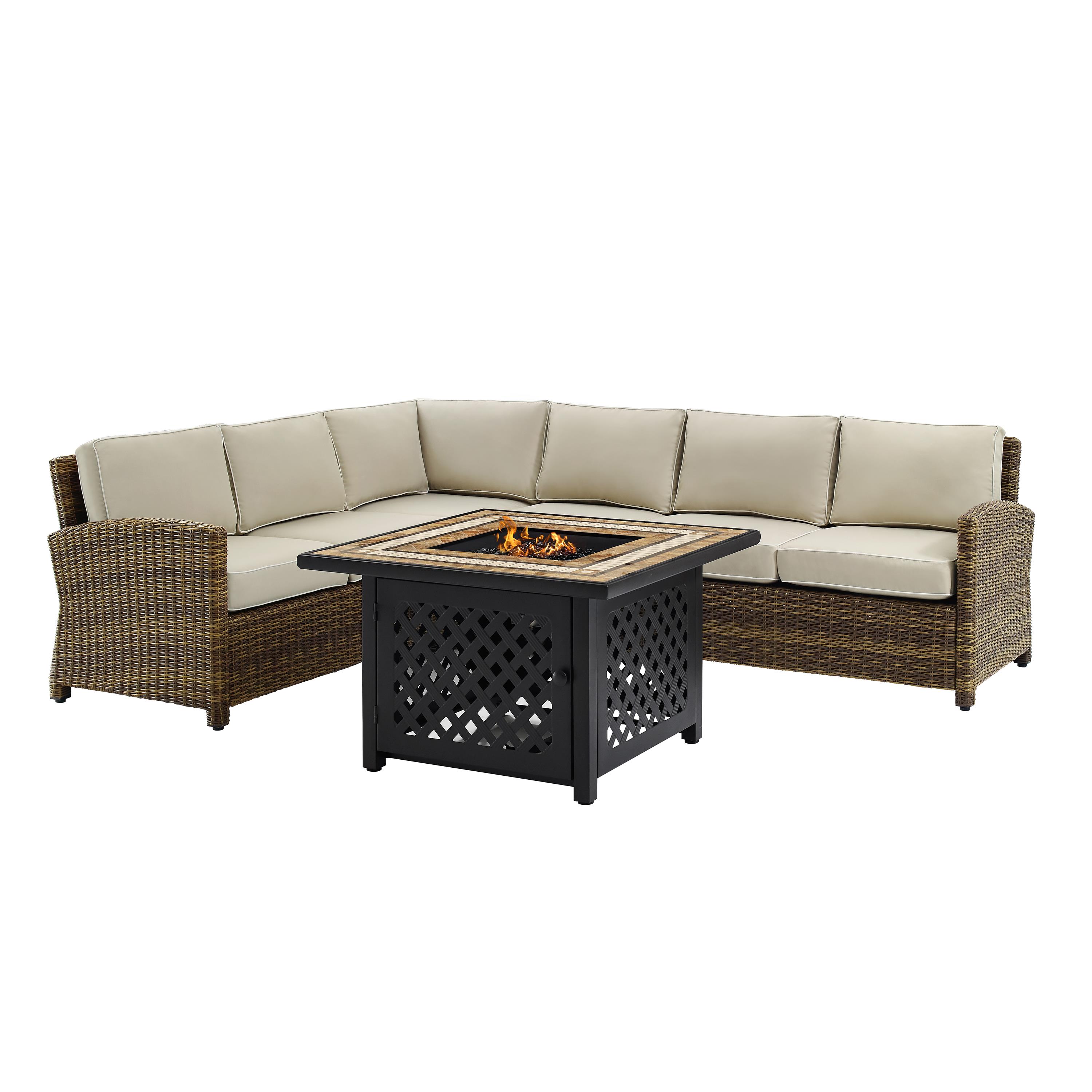 Bradenton 5Pc Outdoor Wicker Sectional Set W/Fire Table Weathered Brown/Sand - Right Corner Loveseat, Left Corner Loveseat, Corner Chair, Center Chair, & Tucson Fire Table - image 3 of 9