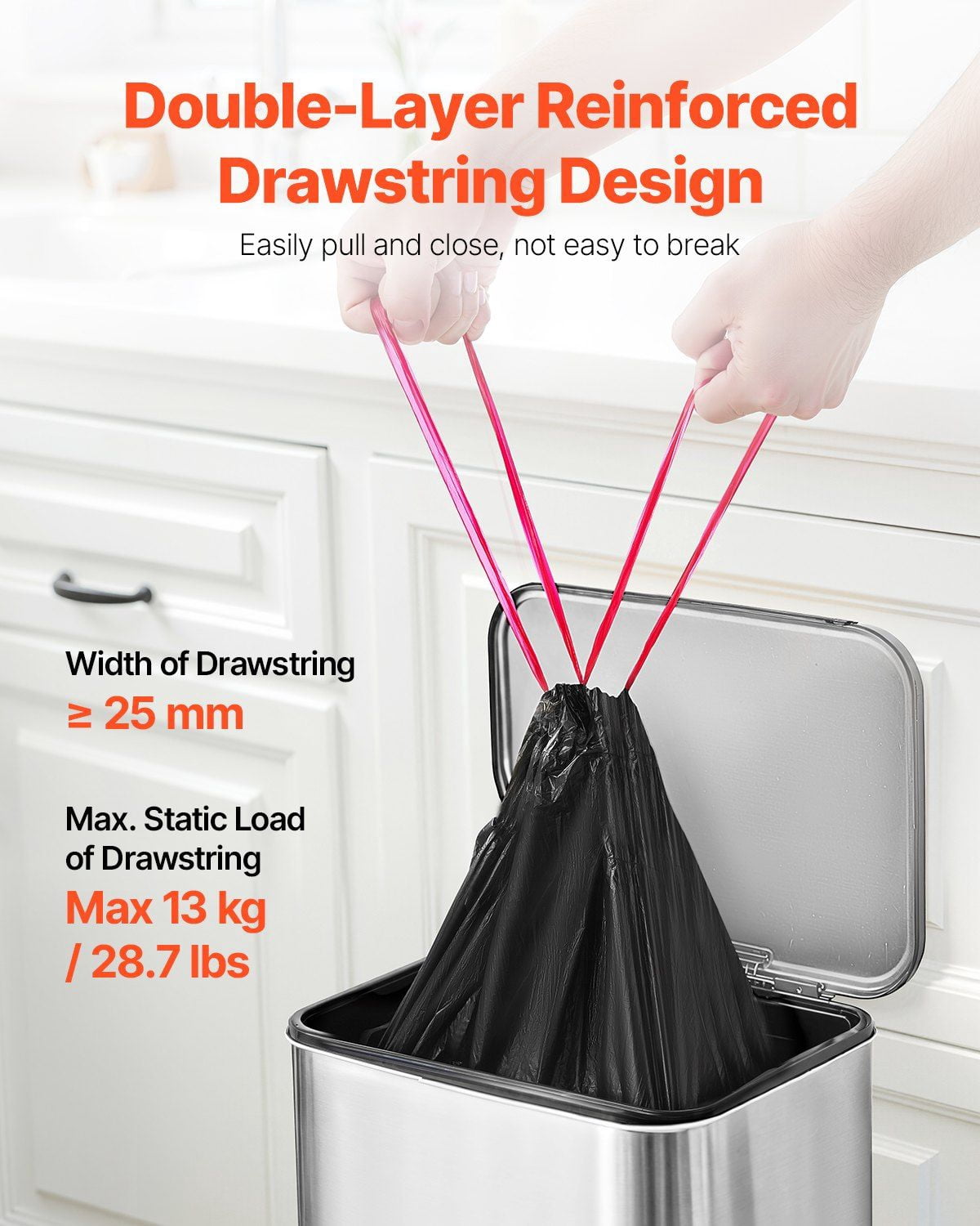 30 Gallon Drawstring Trash Bags, 50 Count Tall Kitchen Trash Bags, Extra Thick 0.98 MIL Heavy Duty Garbage Bags, Leak-Resistant Recyclable Bin Bags with Strong Handles for Home, Office, RV