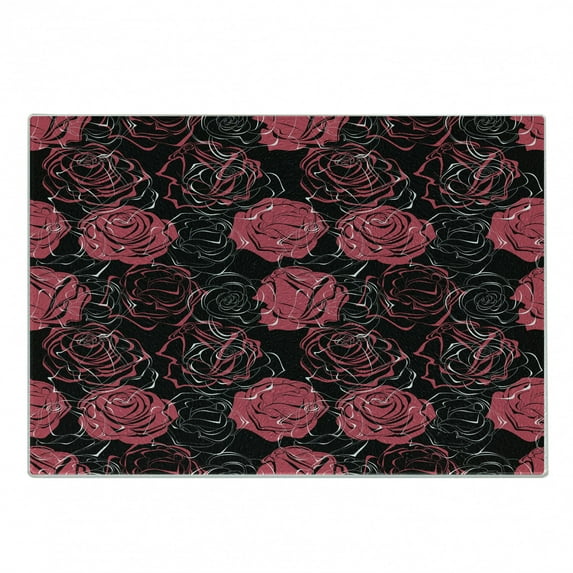 Floral Cutting Board, Ombre Style Flourishing Rose Blooms Valentines Anniversary Image, Decorative Tempered Glass Cutting and Serving Board, Small Size, Charcoal Grey Magenta, by Ambesonne