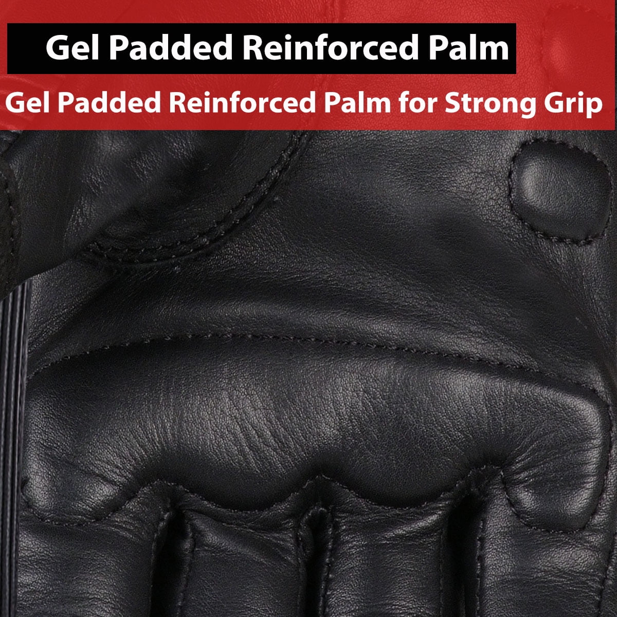 Jackets 4 Bikes Men's Motorcycle Gloves Premium Leather Street Protective Cruiser Gel Padded Driving Riding Biker Gloves BlackRed S