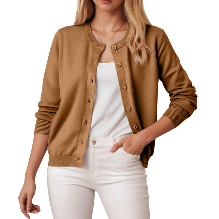 Linfrsh Women's Cropped Cardigans Sweaters Button Down Open Front Bolero Shrugs for Dresses(Gold,S)