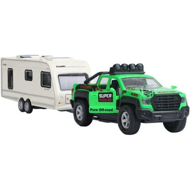 Chok Toy Camper Trailer Towing Car Toys for Boys Pull Back Toy Cars, Beach Sandbox Outdoor Adventure Play Set, 3 4 5 6 Years Old Kids Toddlers Gifts