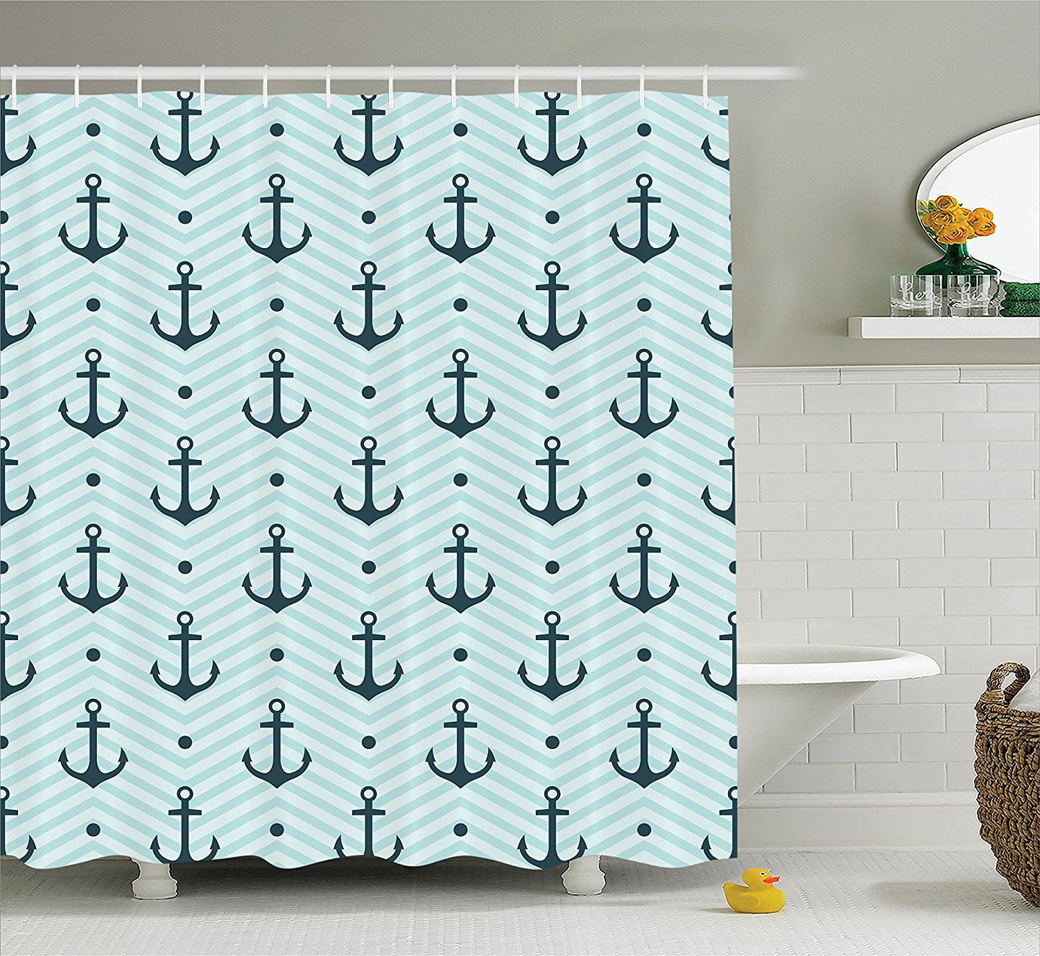 Details about   Chevron Shower Curtain Zigzags Wavy Anchor Print for Bathroom 