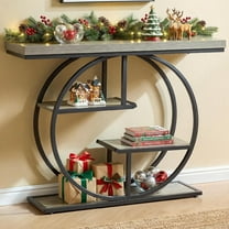 Sailvan 41.3" Console Table with Circle Base, Industrial 4-Tier Entryway Table with 1.7" Thickened Top, Narrow Hallway Sofa Table with Storage for Living Room, Hallway, Foyer, Grey