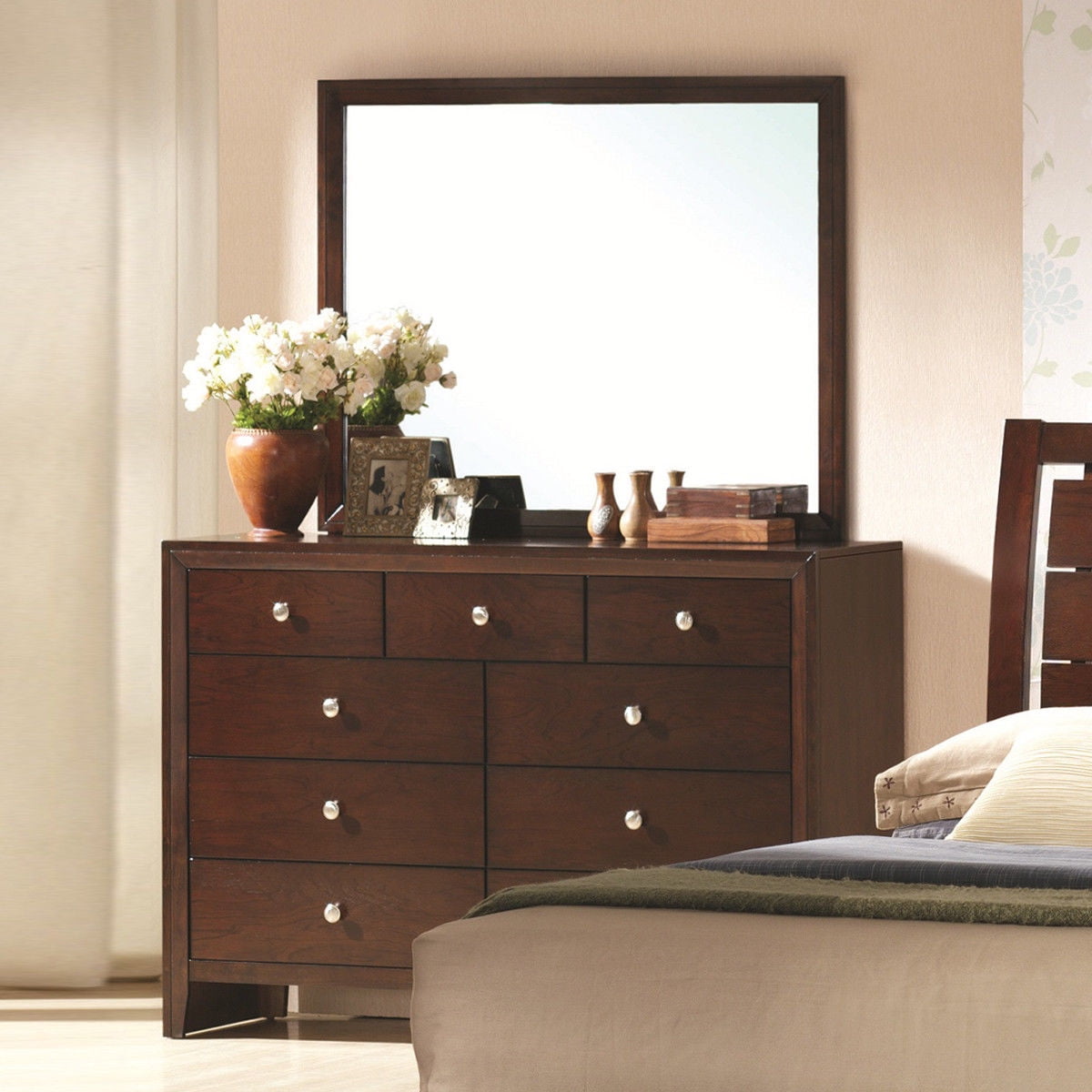 Costway 9 Drawers Dresser Mirror Set Chest Cabinet Luxury Home Furniture Storage Brown