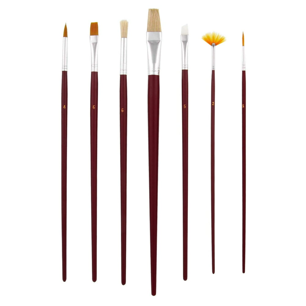 7Piece Long Handle Nylon Hair & Bristle Artist Paint Brush Variety Set