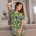 thumbnail image 3 of Balery Lemons on Striped Camisón de manga corta con cuello redondo para mujer, cómodo y elegante., 3 of 6