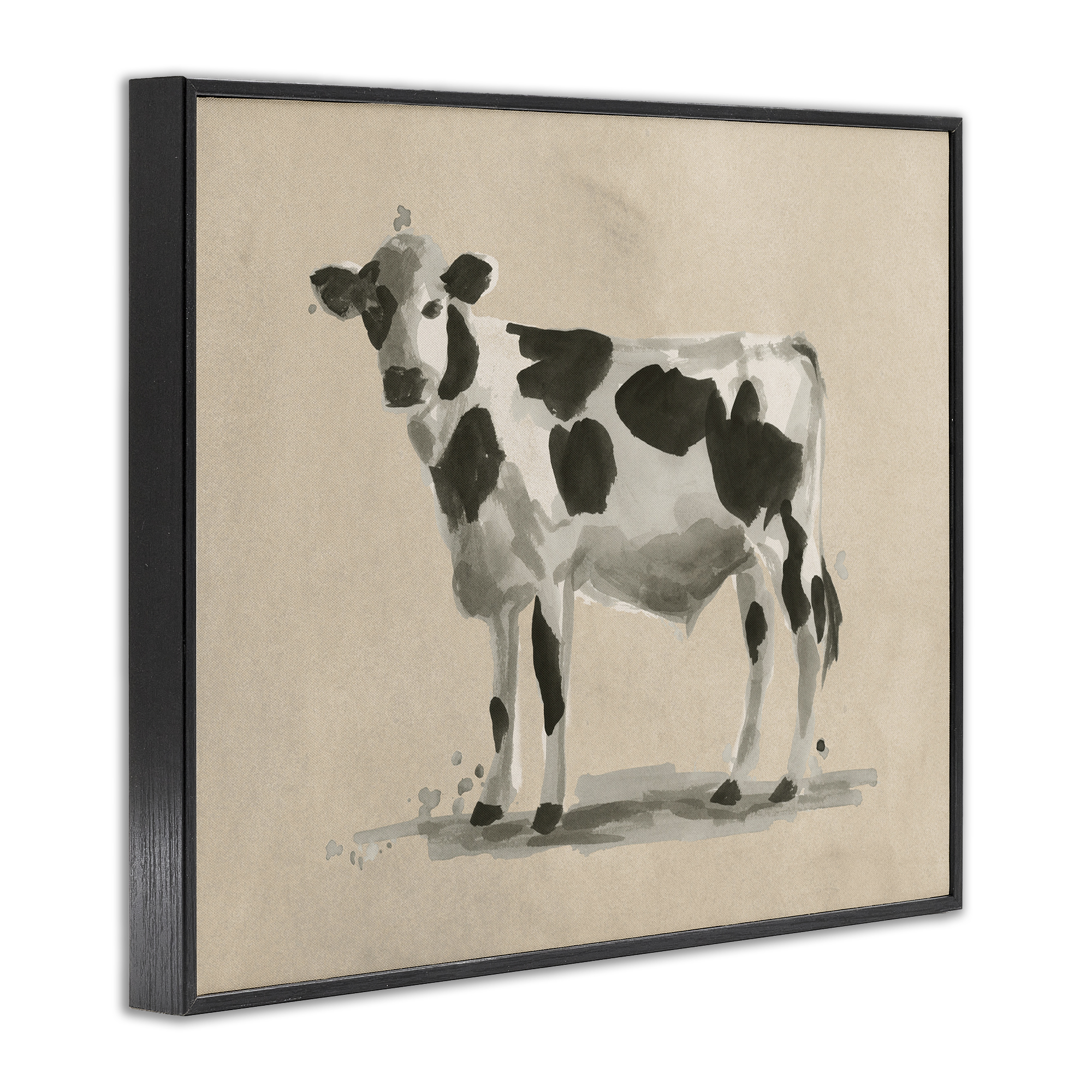 Stupell Industries Minimal Cow Painting Animals & Insects Painting Black Framed Art Print Wall Art, 14 x 11