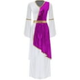 thumbnail image 7 of iiniim Women Party Toga Costume Roman Toga Halloween Ancient Metallic Shiny Overlay Dress Purple L, 7 of 7