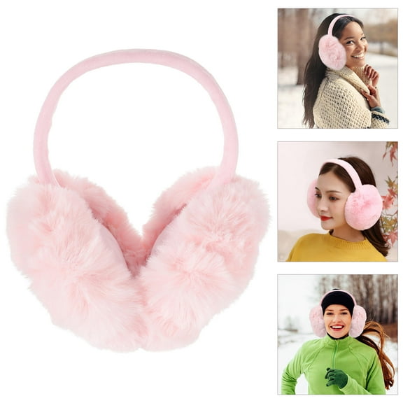 HONITANO 1Set Warm Earmuffs for Winter Use Pink Round Ears Shape Artificial Furs Foldable for Women