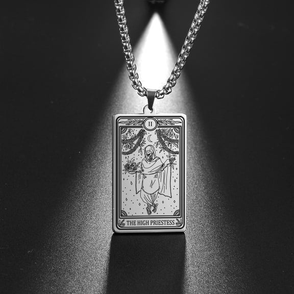 TEAMER Skeleton Tarot Card Necklace Stainless Steel Amulet Marigold Tarot Card Major Arcana Necklaces for Women Men