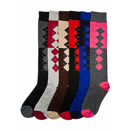 

Micro Argyle Print Assorted Multicolor 6-Pack Knee High Socks