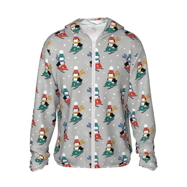 Fotbe Skiing penguin Chaqueta con Protección Solar UPF 50+ para Hombre y Mujer, Camisa con Capucha y Bolsillos-3X-Large