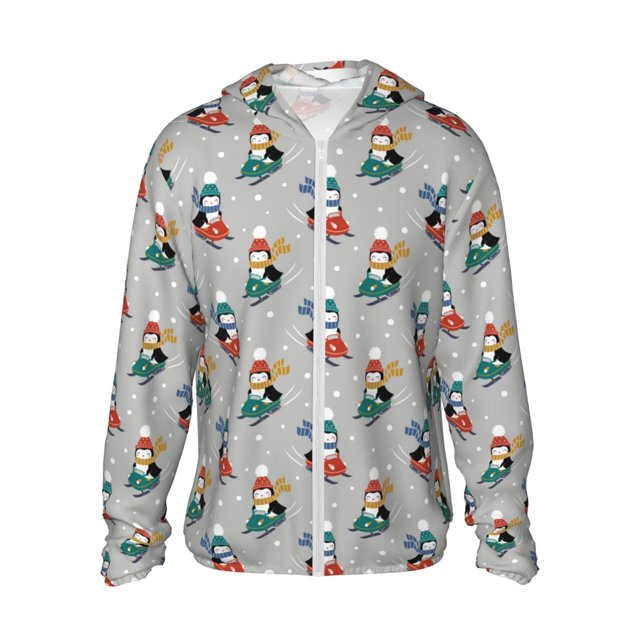 Fotbe Skiing penguin Chaqueta con Protección Solar UPF 50+ para Hombre y Mujer, Camisa con Capucha y Bolsillos-X-Large