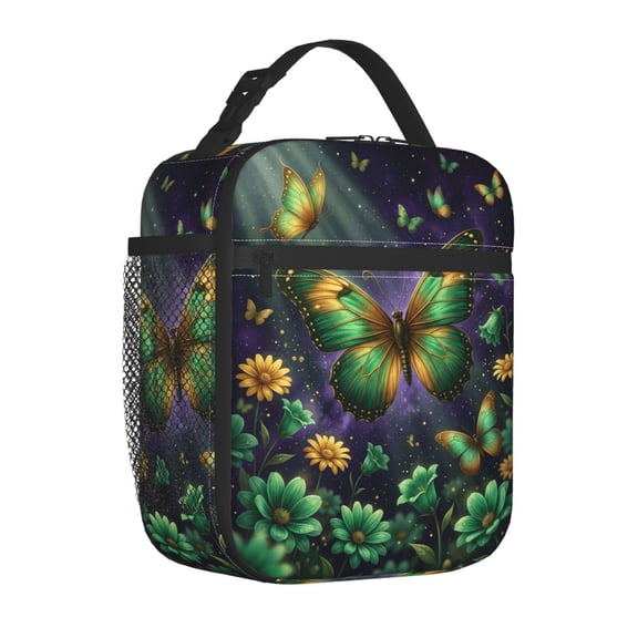 Butterfly Lunch Bag, Aesthetic Patterned Insulated Cooler, Reusable Thermal Lunch Box for Work and Travel, Portable Handheld Meal Tote for Picnics